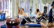 An exercise instructor teaches a class with yoga mats and other equipment at Canyon Ranch.