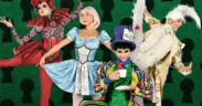 The Queen of Hearts, Alice, Mad Hatter and White Rabbit in ballet poses for Arizona Ballet's "Alice (in Wonderland).