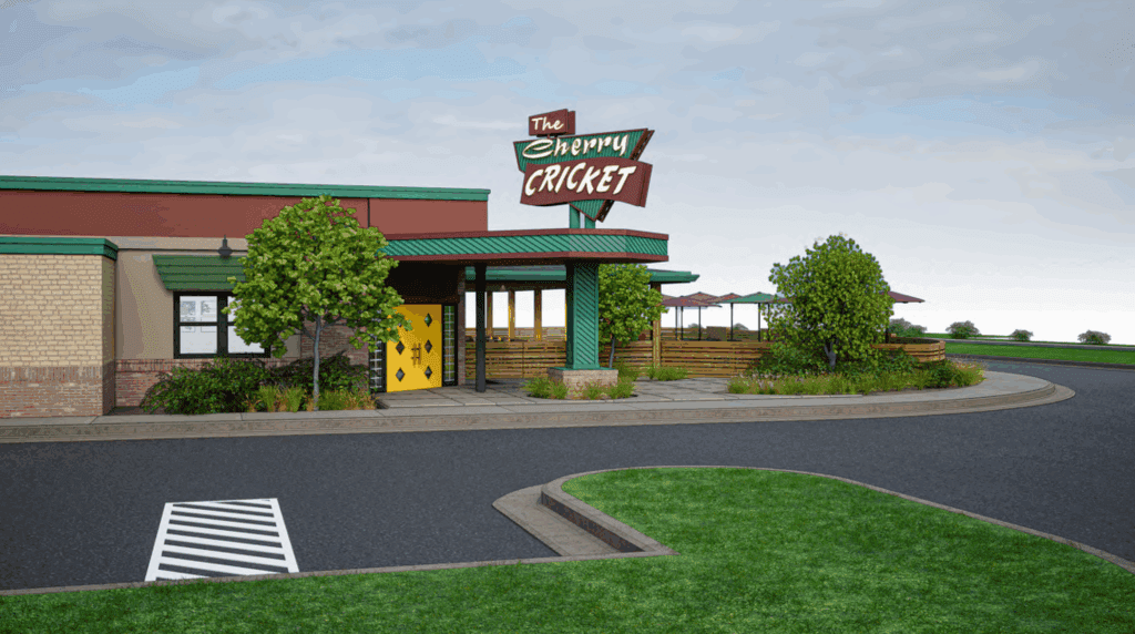 A photo rendering of The Cherry Cricket exterior building coming to Broomfield, Colorado.