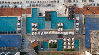 An aerial view of Devossion by Live Aqua beachfront adults-only hotel in Playa del Carmen.