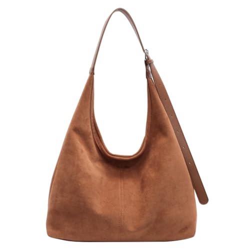 A brown JRNDNIUO Suede Slouchy Hobo Bag.