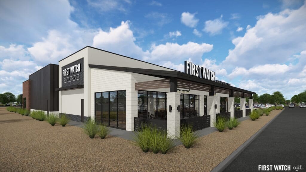 An artist rendering of First Watch eatery coming to GSQ shopping and retail center in Goodyear.