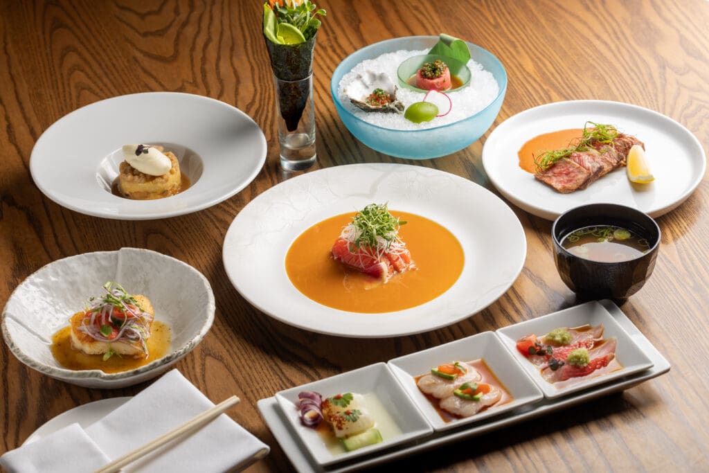 Multiple bowls and plates of Japanese winter omakase at Nobu Scottsdale.
