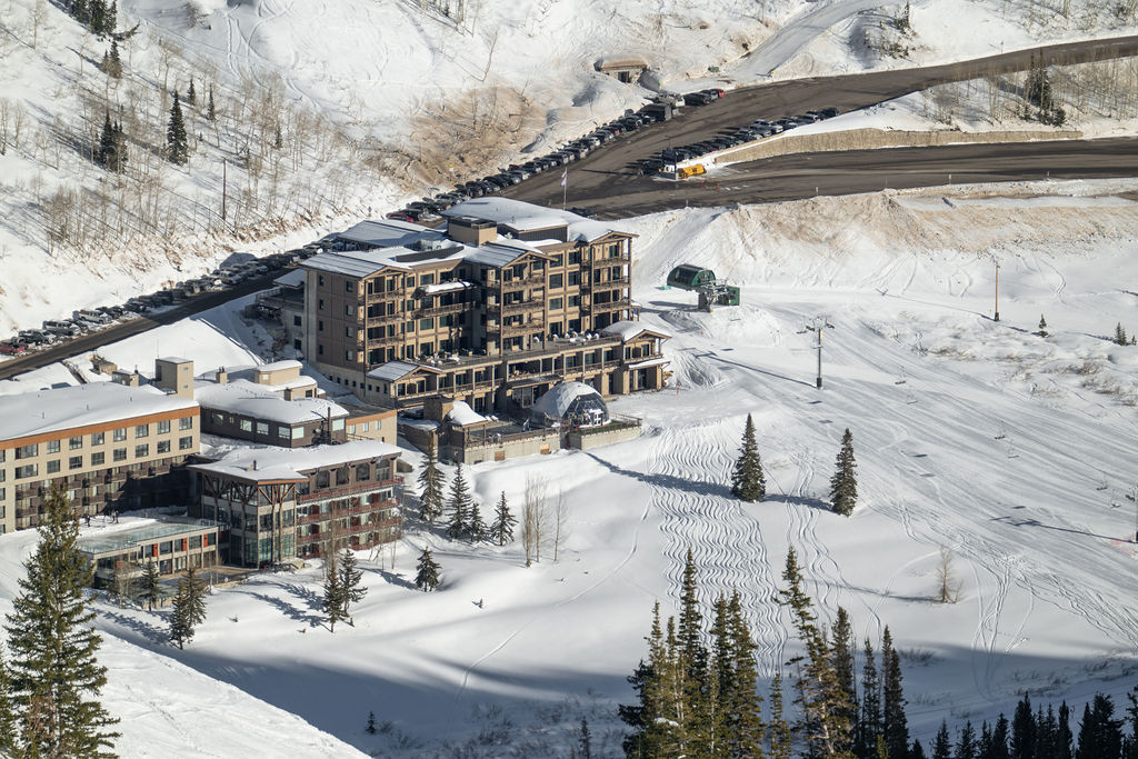 Snowpine Lodge in Alta, Colorado covered in snow.