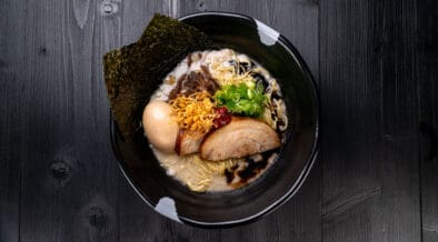 A bowl of ramen with pork, veggies and noodles from JINYA Ramen Bar at Trailhead in Peoria, Arizona.